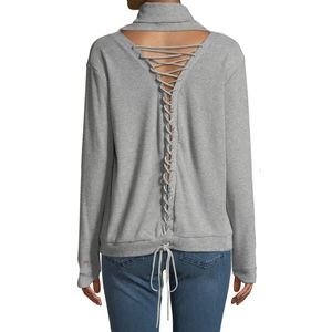 Catherine Ribbed Lace-Up-Back Turtleneck Sweater